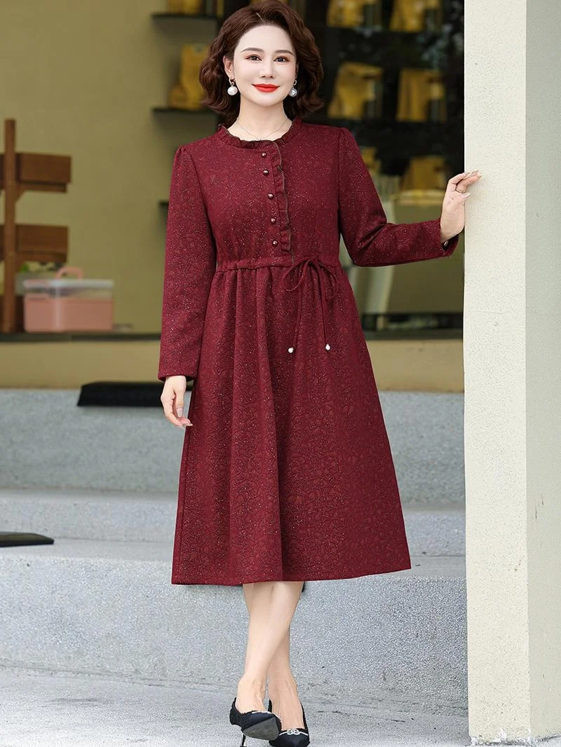 

Spring New Style Wedding Dress Qipao Long Skirt for Marrying Mommy Mid-aged And Elderly Women Commuter Style Cotton Blend