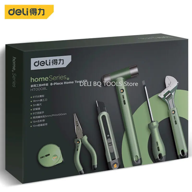 Imagem -06 - Deli-green Multitool Sets Chave Doméstica Alicate Chave de Fenda Kits de Ferramentas de Reparação de Mão Instalação Prego Martelo Fita de Medição Pcs Pcs