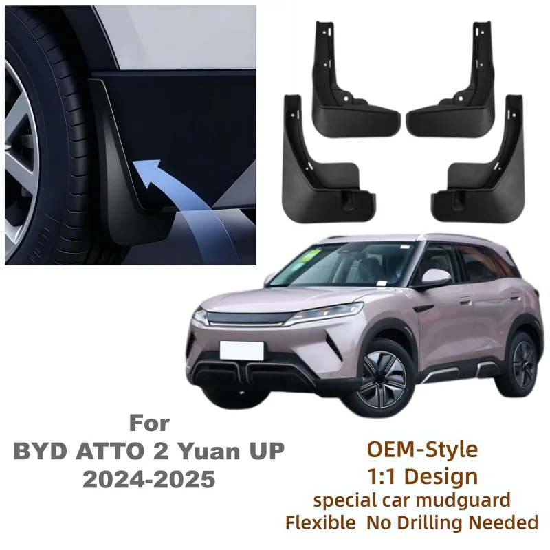 4PCS ABS Mud Flaps Special For BYD Atto 2 Yuan UP S1 Pro SC3E 2024-2026 Front Rear Anti-splash Wheel Fender Car Accessories