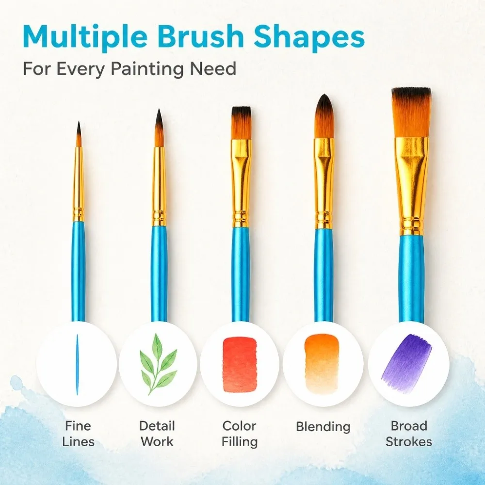 10Pcs Artist Paint Brush Set Lightweight Handle Comfortable Grip Paint Brush Set Do Not Shed Easily Hold Paint Well
