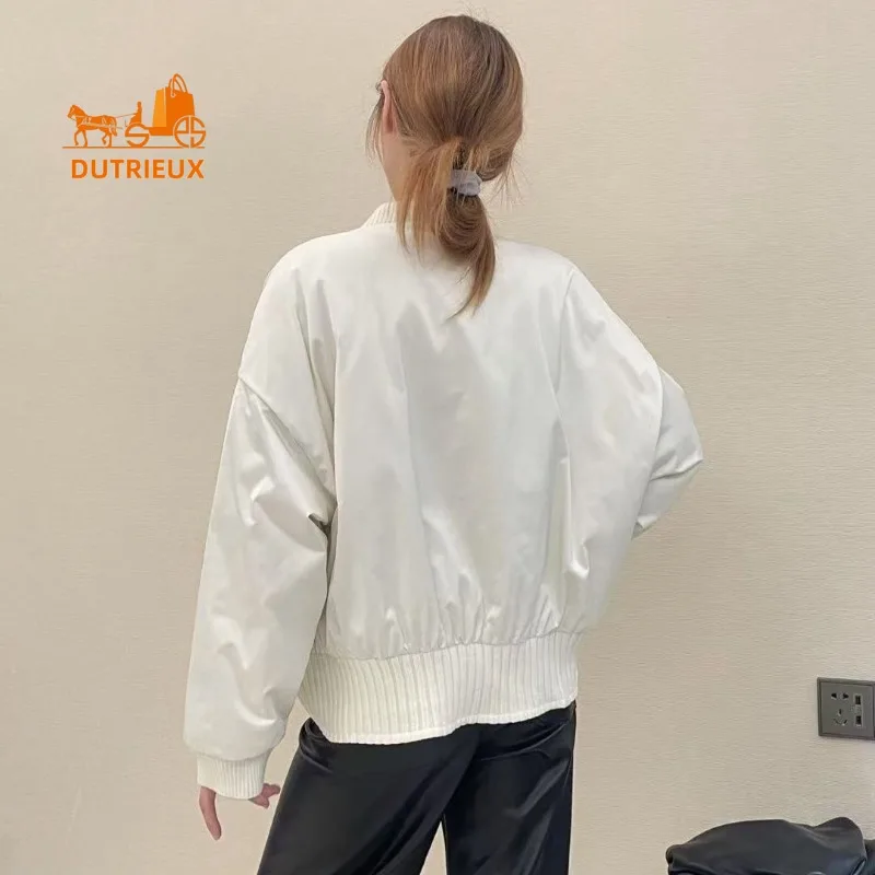 2025 Autumn and Winter New Women's Black and White Baseball Down Jacket, 90% White Goose Down, Loose Casual Warm Coat for Women