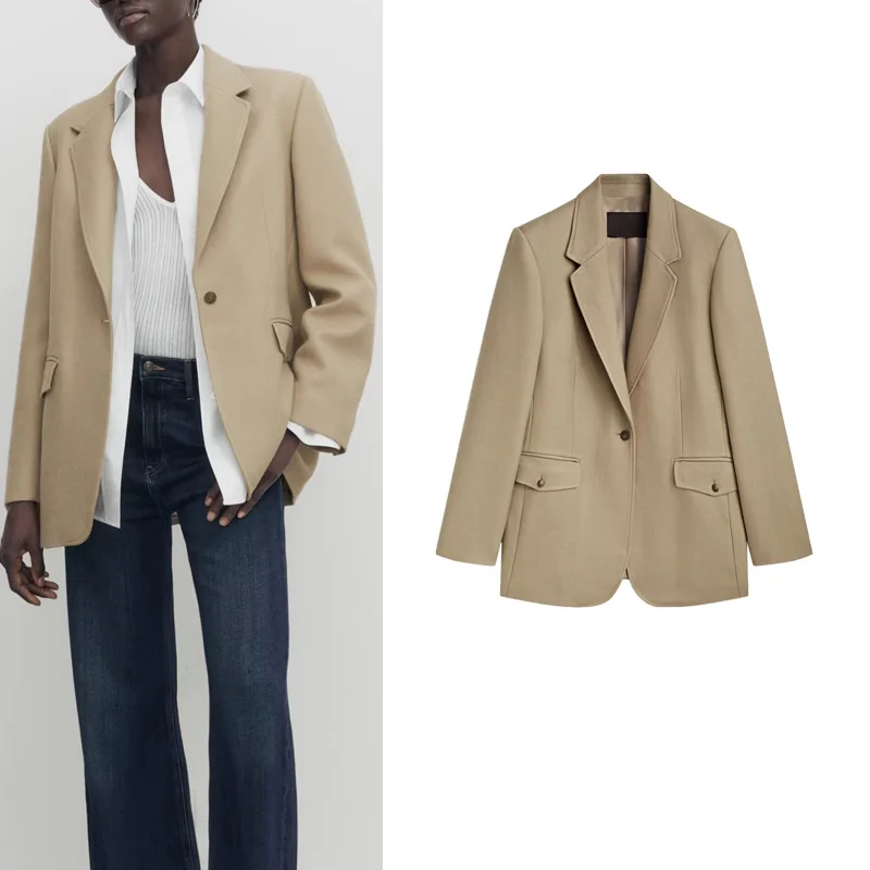

Spring New Style Loose Fit One Button Suit Jacket OL Commute Fashion Retro Money Style Polyester Long Sleeve Color