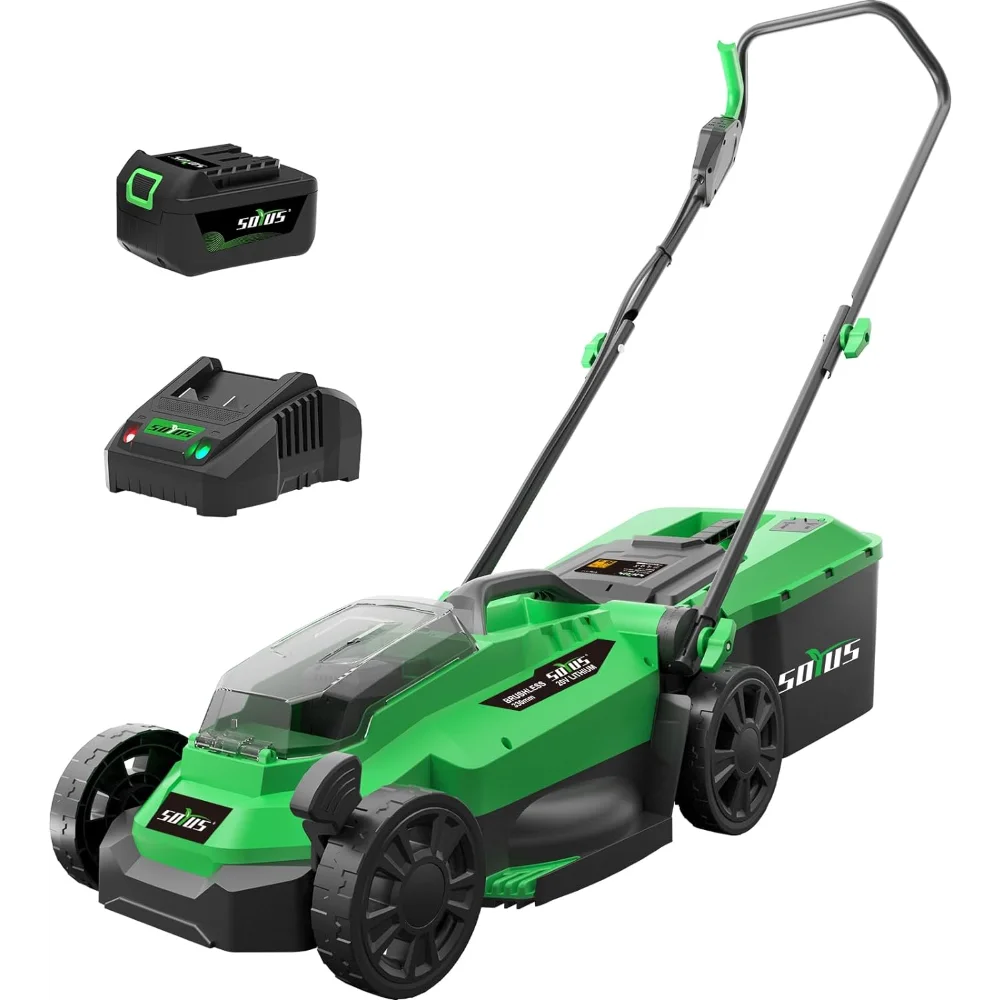 

Electric Lawn Mower Cordless, 13 Inch 20V Lawn Mowers with Brushless Motor, 5-Position Height Adjustment, 4.0Ah Battery