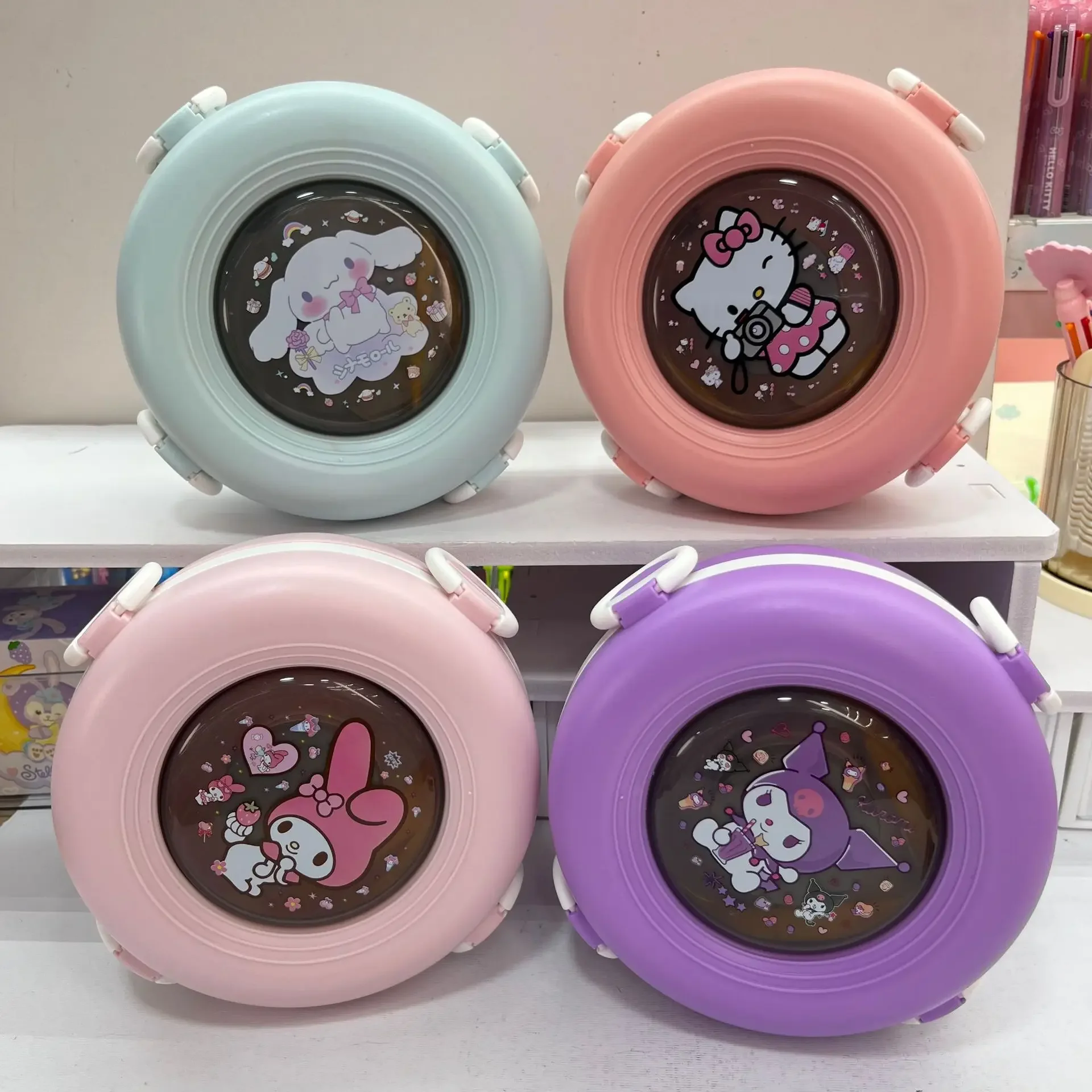 

Hot Wholesale New Sanrio Hello Kitty Round Lunch Box Cartoon Ins Kuromi Sus304 Bento Box Kids Cute Divided Portable Crisper Box