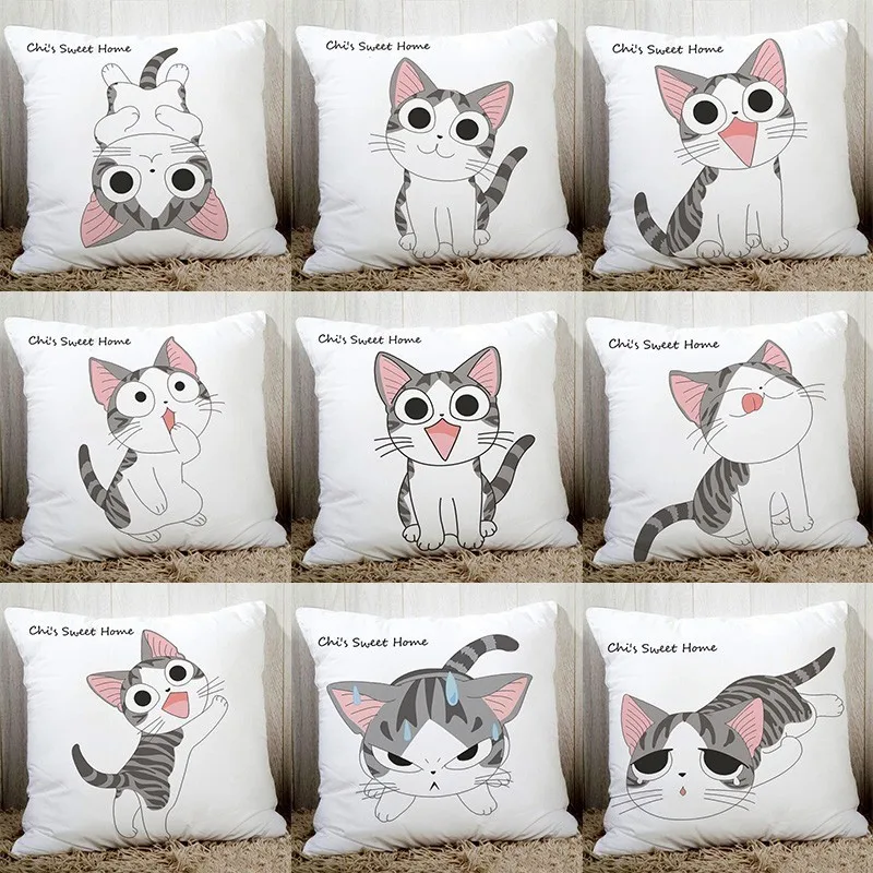 Lovely Chi\'s sweet home cute cat printed cushion cover sofa bedding decorative pillow cover cozy polyester pillowcase 45x45cm