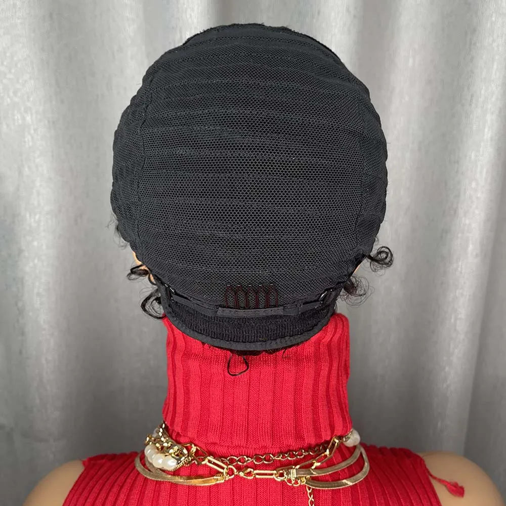 흑인 여성용 픽시컷 가발, 짧은 곱슬 레이어드 가발, 기계 제작, 자연스러운 검정색 인모 가발, 일상용