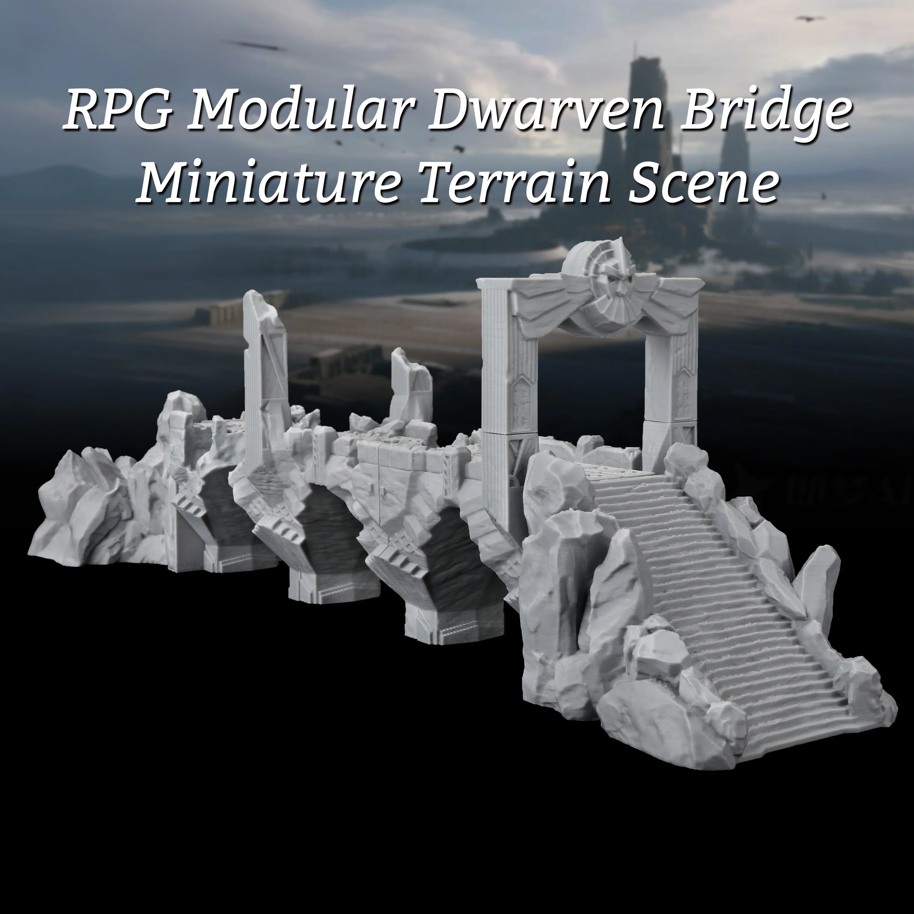 Dwarven Bridge Terrain Set – Ancient Archway Stone Ruins for TTRPG Skirmish Games, Strategic Chokepoint Scenery Builds