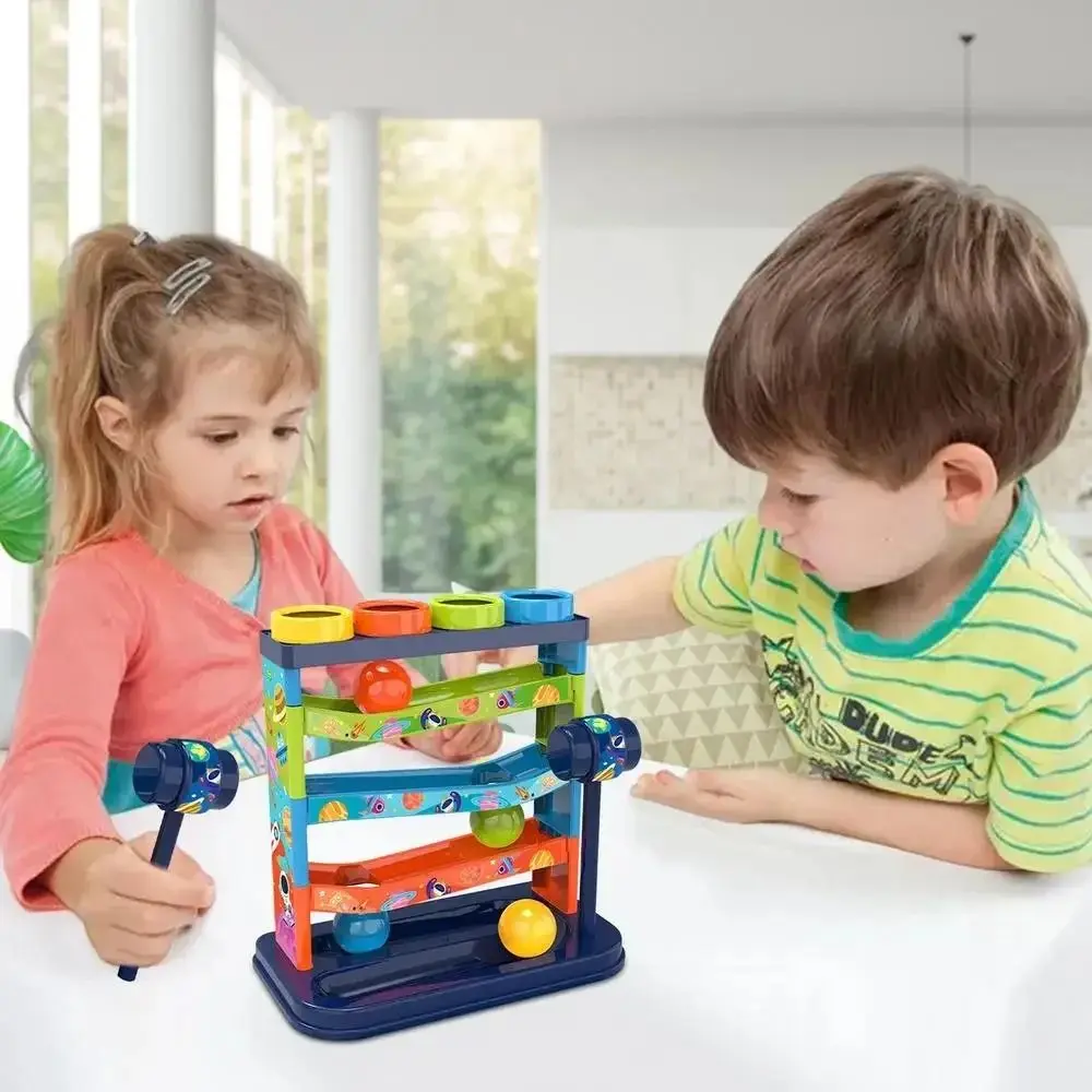 Rampa de bola rodante deslizante de plástico, apilamiento interactivo, pista colorida de 5 capas, pista de educación temprana Montessori, bola para golpear