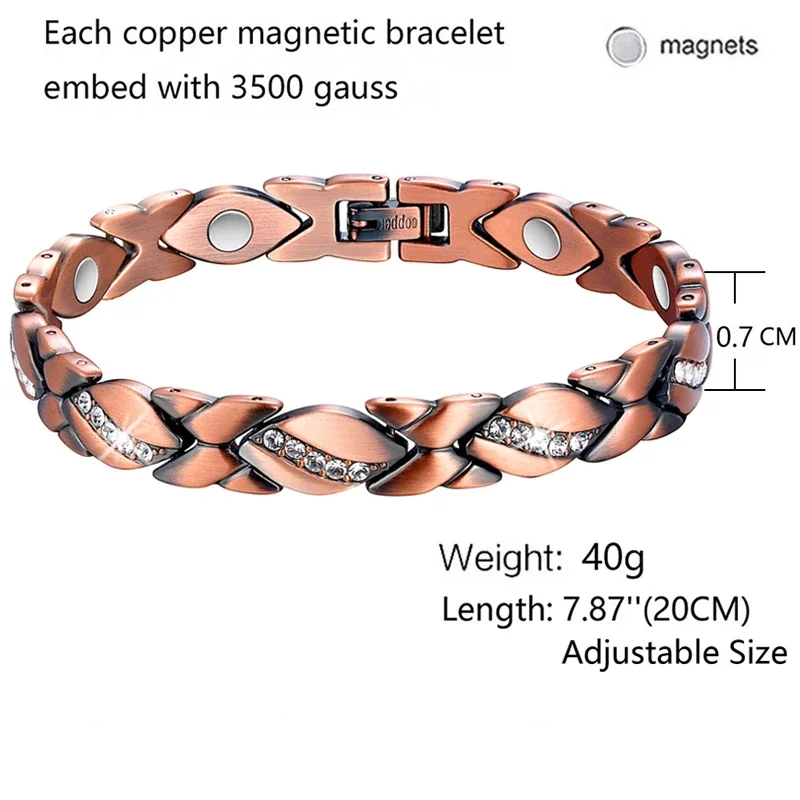 99.99% Pure Copper Magnetic Bracelets for Women with 3500 Gauss Effective Neodymium Magnets Adjustable Size Wholesale