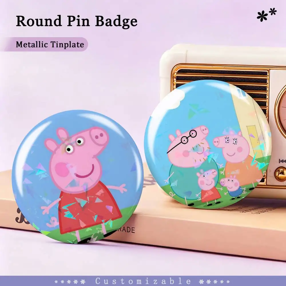 Cute Pink Pig P-Peppa-S Custom Tinplate Round Button Badges Pins Brooches for Clothes Backpack
