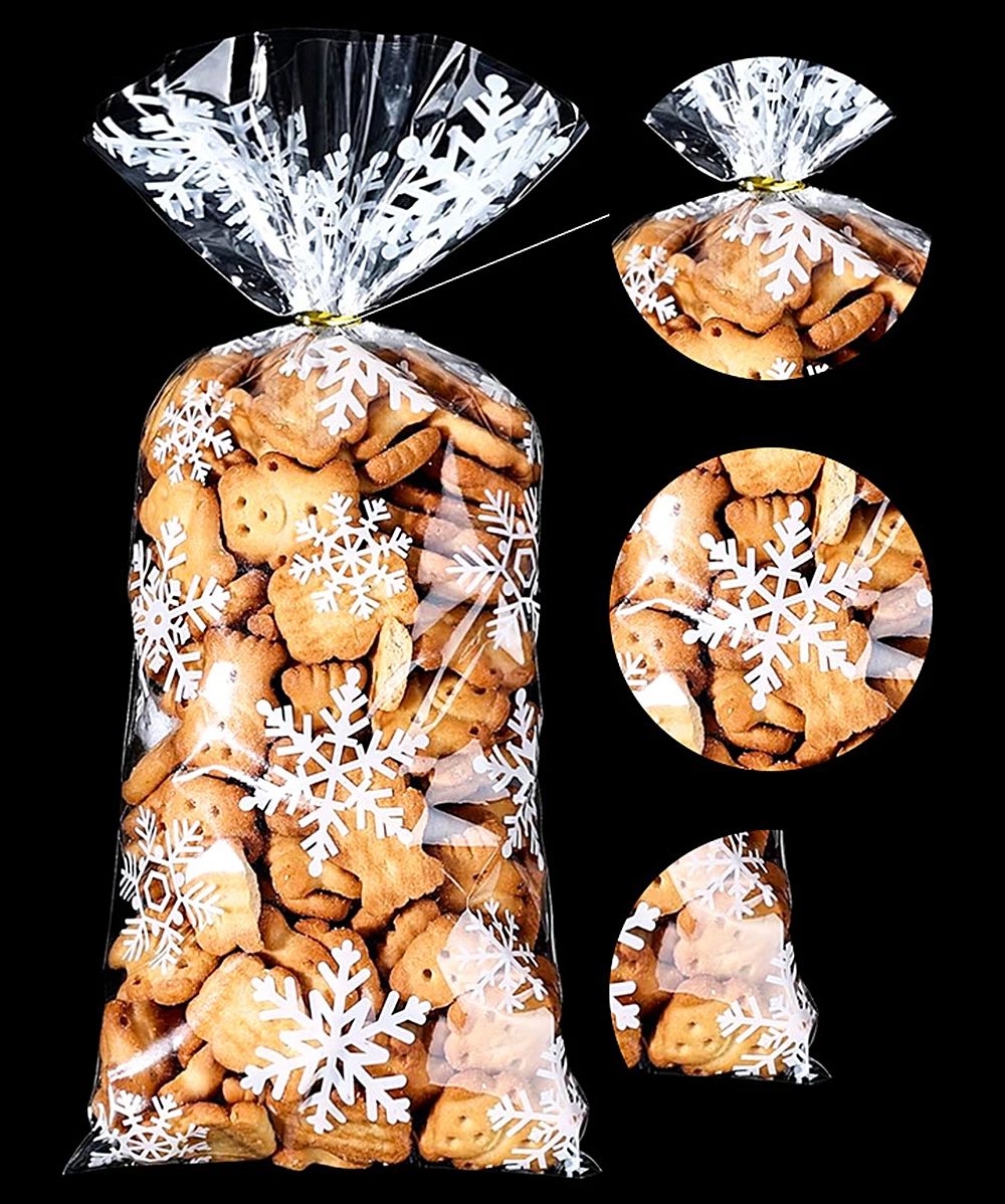 Schneeflocke Süßigkeiten Taschen Weihnachten Transparent Cookie Popcorn Verpackung Plastiktüte Weihnachten Party Dekorationen Geschenk Taschen für Kinder – Detail 3