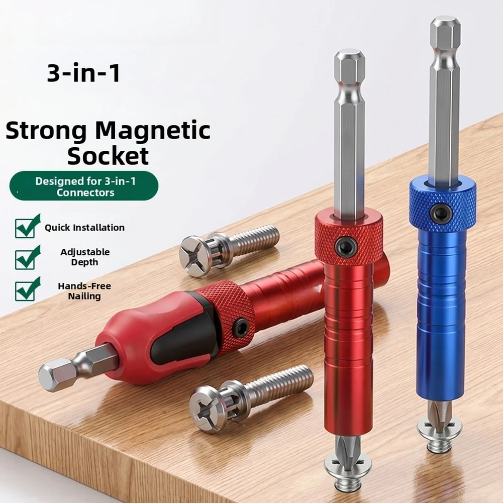 3 In 1 Strong Magnetic Socket Extension Rod Adjustable Depth For Woodworking Positioning Furniture Installation