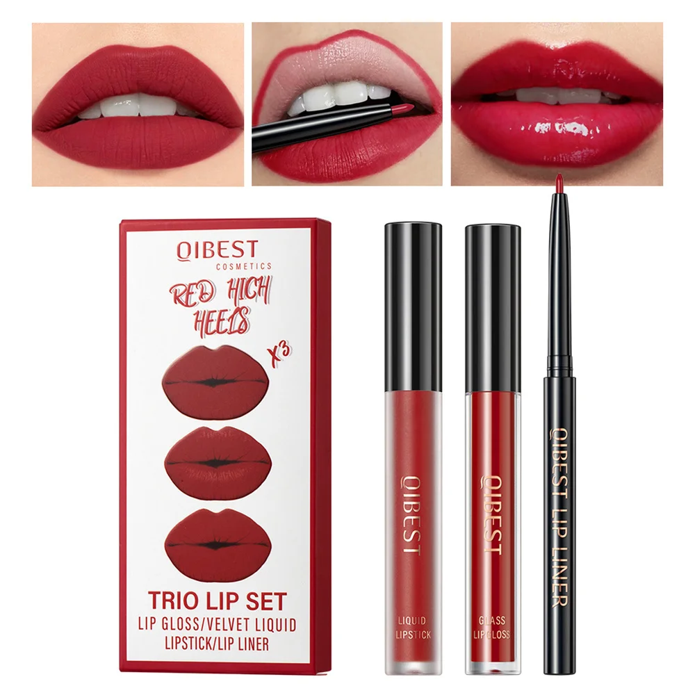 Lip Gloss Makeup Sets, cosméticos de batom líquido, conjunto de linha labial, copo antiaderente, duradouro, 1 a 4pcs