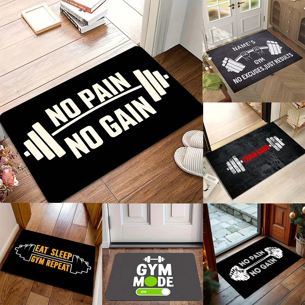 Dumbbell Fitness Equipment Door Mat Gym Enthusiasts Welcome Front Door Mat Anti-Slip Indoor Doormat Living Room Entrance Rug