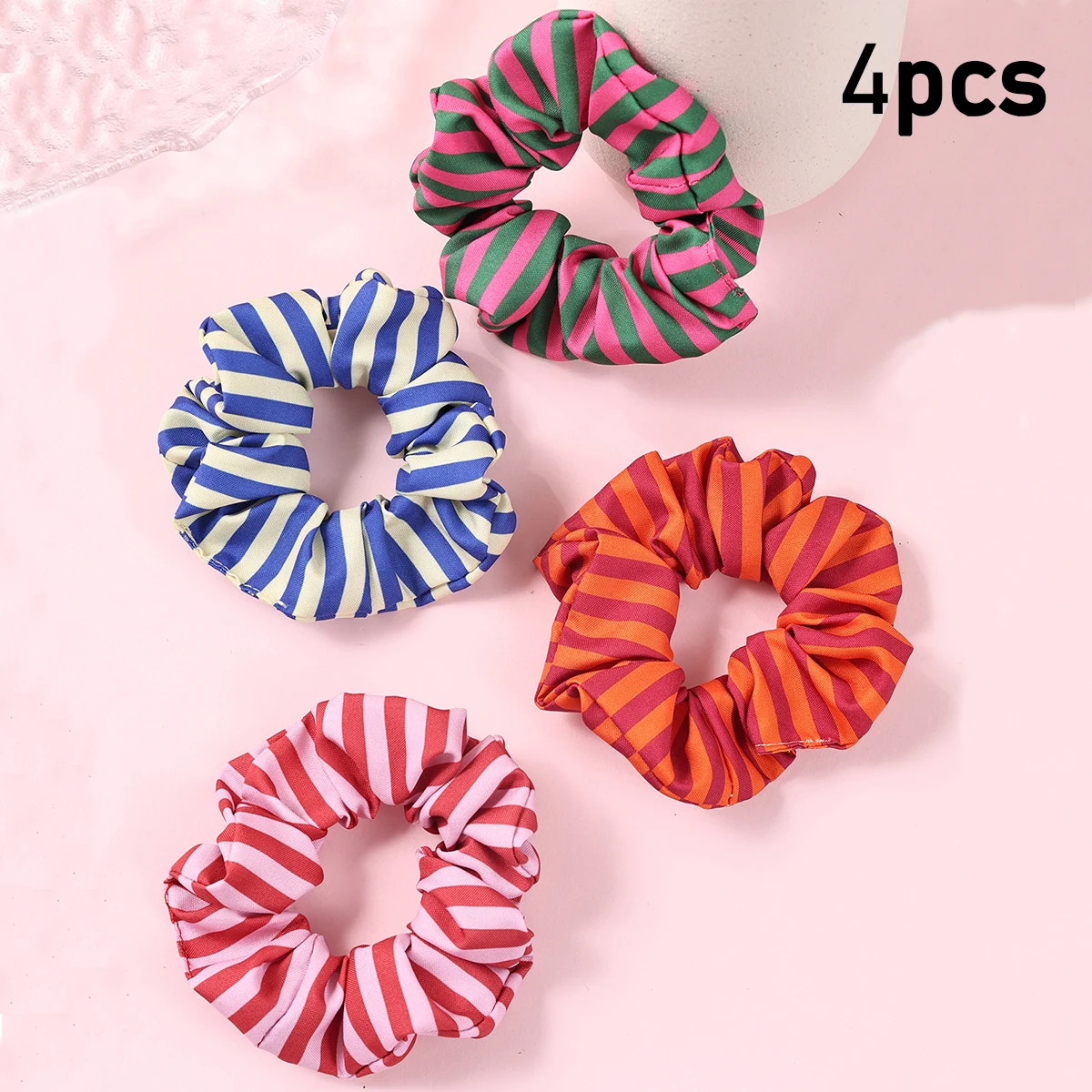 Scrunchie Satin Set - 4 Pcs Y2K Color Striped Satin