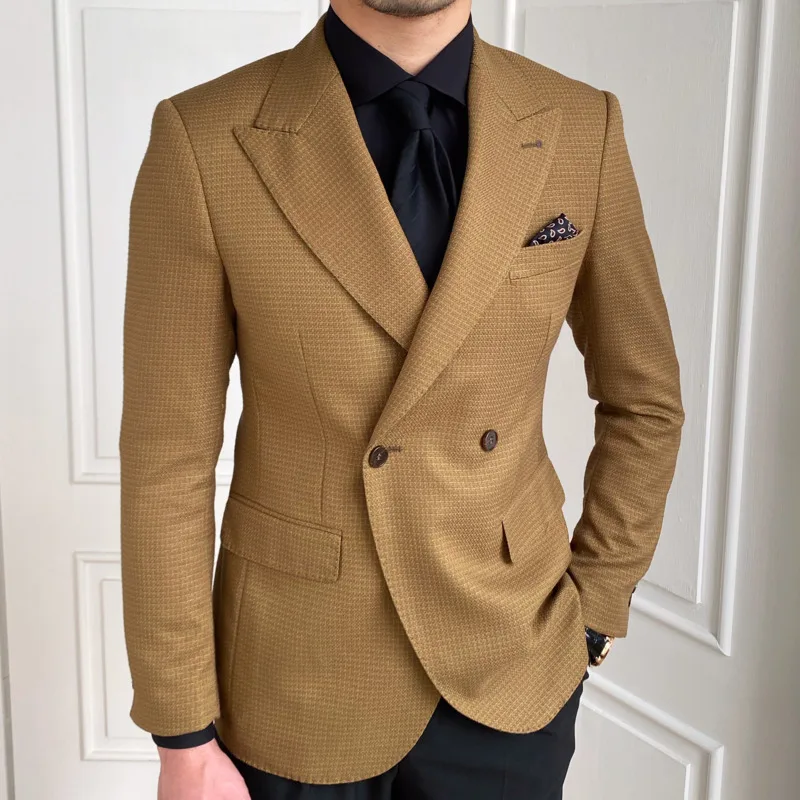 

High Quality Retro Double Breasted Blazer Hombre Casual Coat Slim Long Sleeve Gentleman Suit Blazers Chaquetas Hombre De Vestir