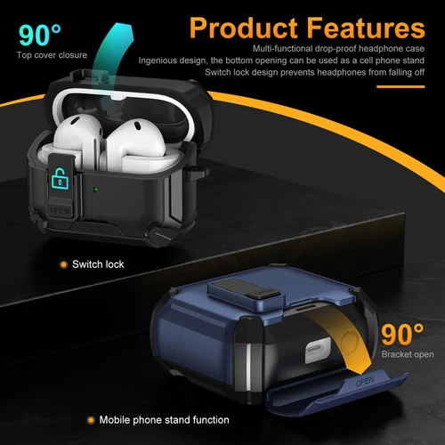 Imagen 2 del producto Funda con soporte de teléfono para Samsung Galaxy Buds 3/3Pro, funda con bloqueo seguro y funda protectora MagSafe con Kit de limpieza para Galaxy Buds 3