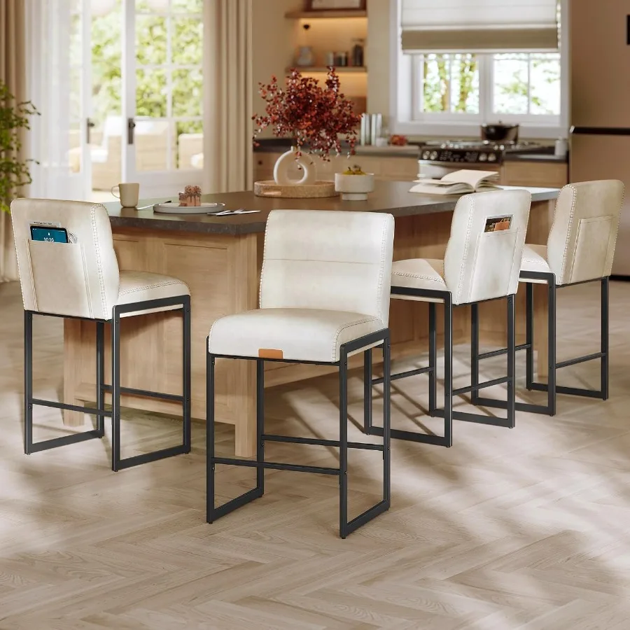 Bar Stools Set of 4, Counter Height Chairs with Backs, 26.4-Inch, Metal Frame, Black, Stackable Ergonomic Design