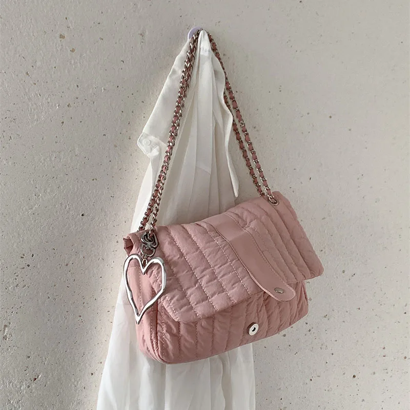 Fashion Nylon Quilting Tote Women Bag New Cotton Padded Shoulder Bag Chains Crossbody Bags for Women Handbags Shopping Purses