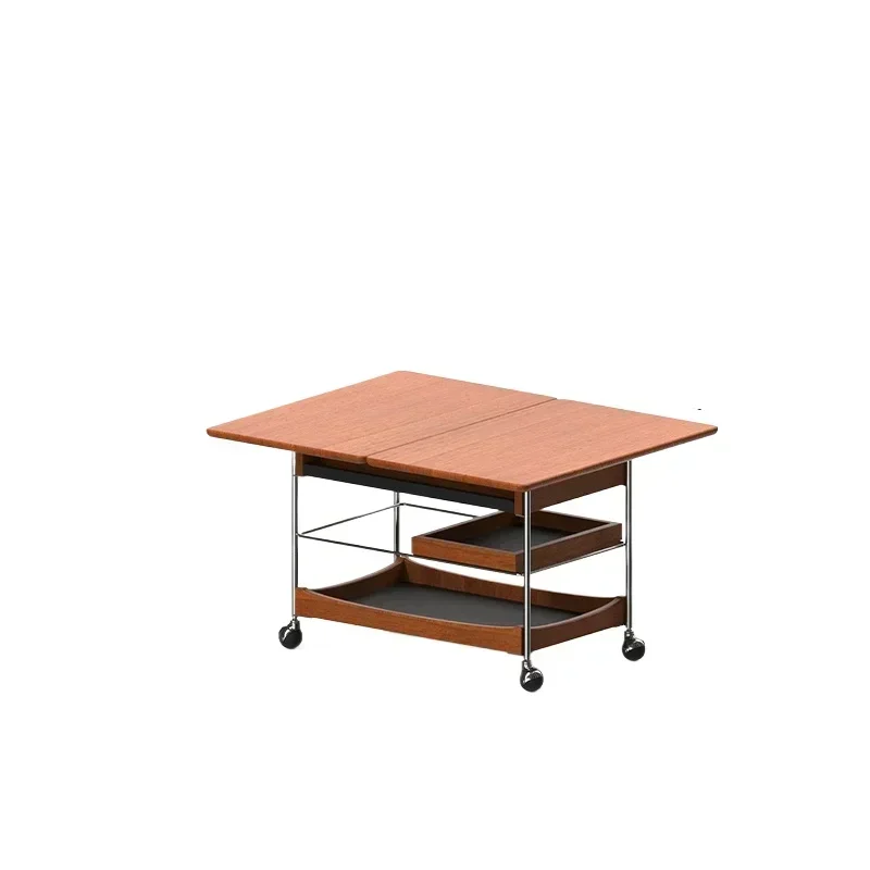

Solid wood coffee table household living room trolley antique small apartment movable folding coffee table sofa edge table
