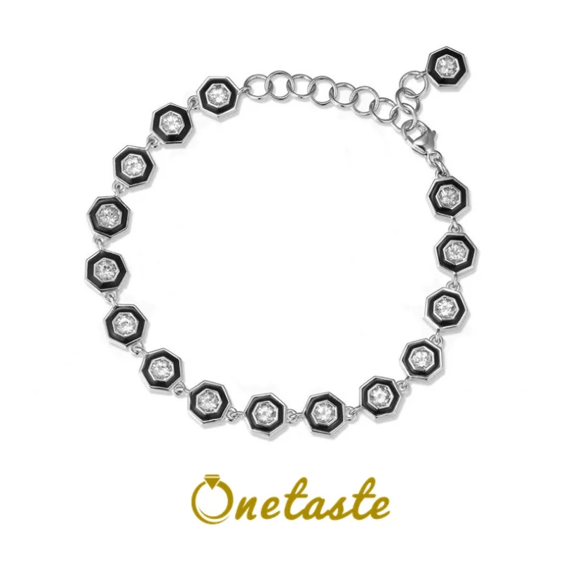 

Natural Topaz Black Resin 925 Sterling Silver Geometric Charms Bracelets For Women French Trendy Layered Chain Bracelet Gift
