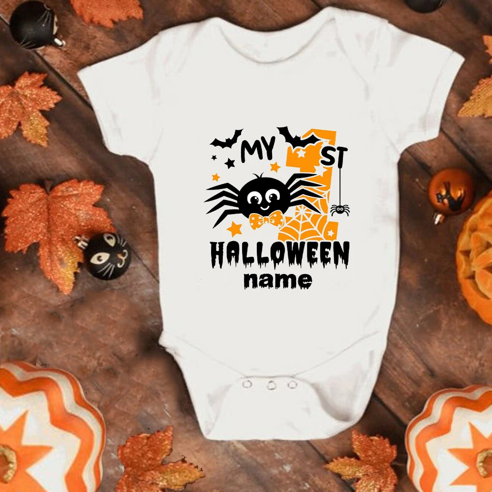 

Personalised My 1st Halloween Baby Bodysuit Infant Short Sleeve Romper Custom Name Halloween Jumpsuit Infant Clothes
