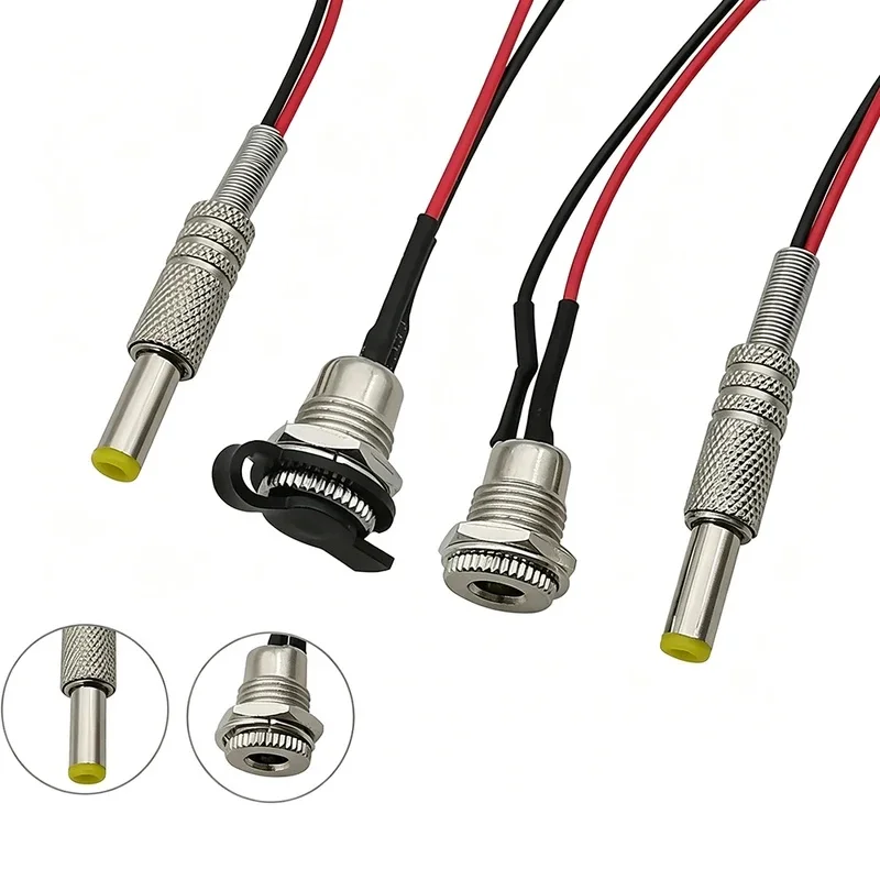 2/5Pcs 5.5x2.1mm 5.5x2.5mm DC Power Male Female Panel Mount Plug Socket Connector Adapter With 20AWG Cable Wires 10/15/20cm