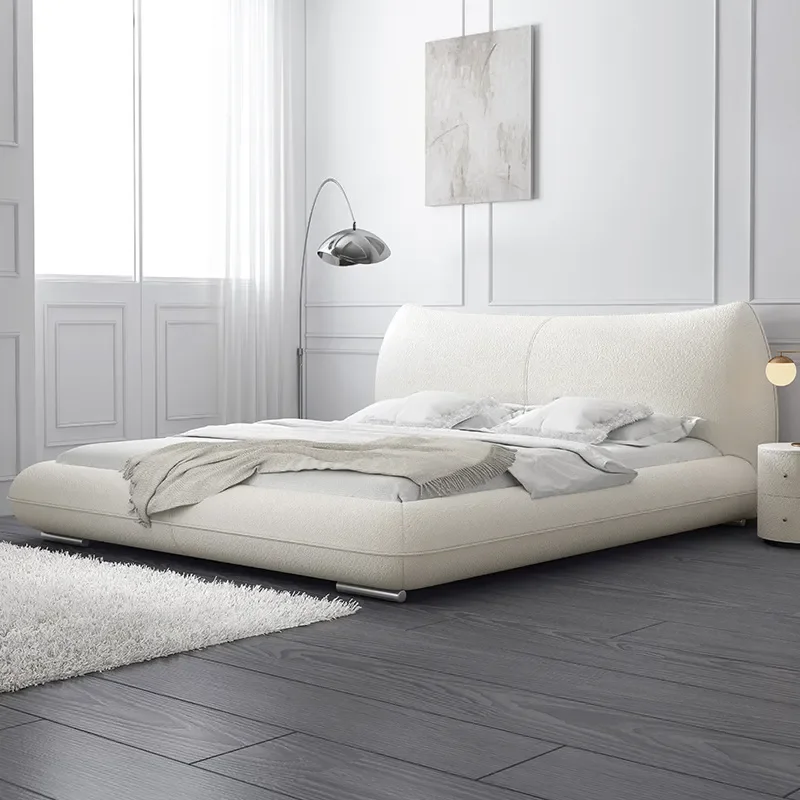 French Cream Wind Shell Fabric Bed with Lamb Fleece Puff Princess Design for Master Bedroom Modern Simple Double Italian