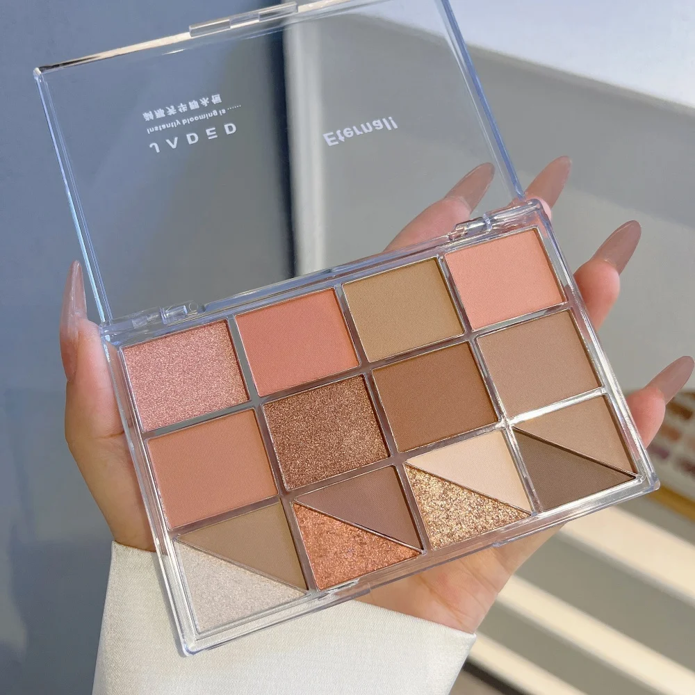 16 colori Tavolozza di ombretti multicolori di alta qualità Contouring Glitter Matte Perlescente Trucco resistente al sudore Ombretto in polvere secca