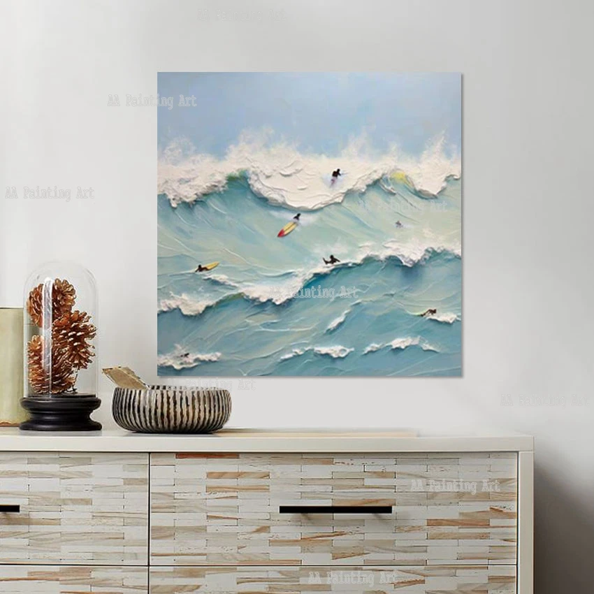 

Акриловая живопись с абстрактным текстурированным ножом без рамы, ручная роспись людей, стена на холсте для серфинга, большой плакат, настенное искусство