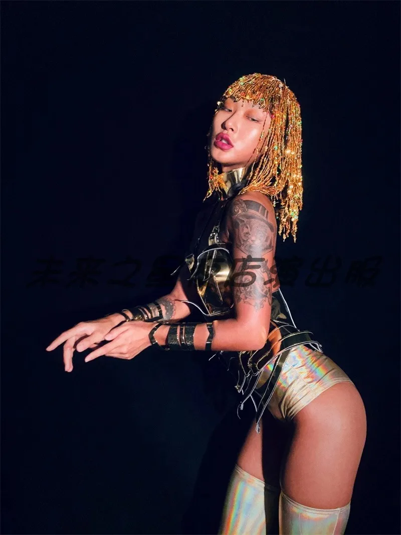 Nowy Złoty Kostium Sceniczny Klub Nocny Bar Damski Fantasy Laserowa Technologia Przyszłości Kostium Sceniczny Starożytny Egipski Strój