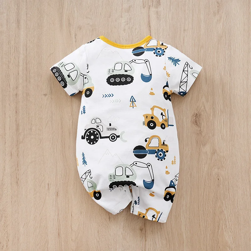 Summer style newborn baby boy girl cute cartoon car full print comfortable short sleeved jumpsuit