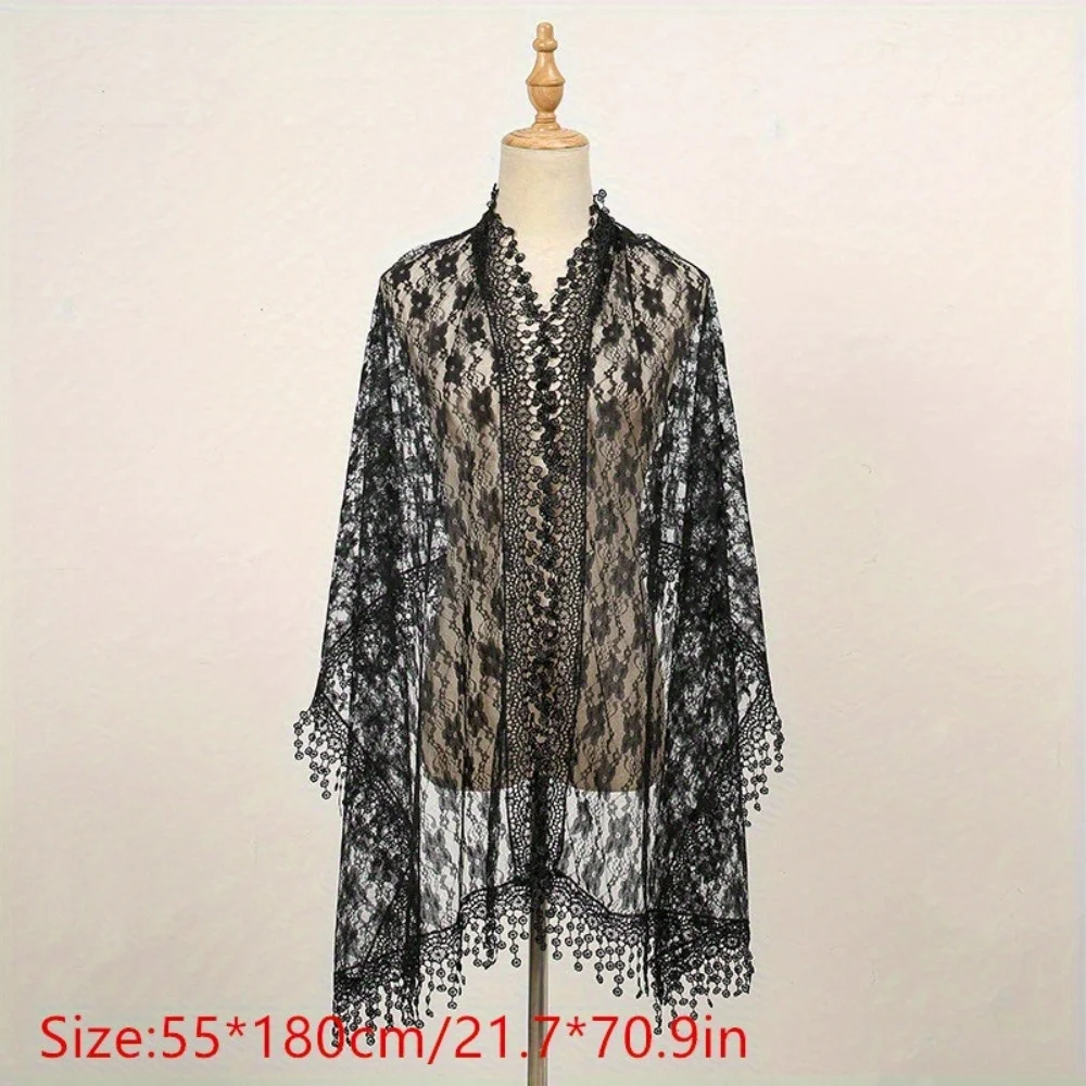 1Pc Lady Solid Color Long Tassel Lace Scarf Shawl New Design Evening Dress Wrap Wedding Pashmina Hijab Foulard Bandana