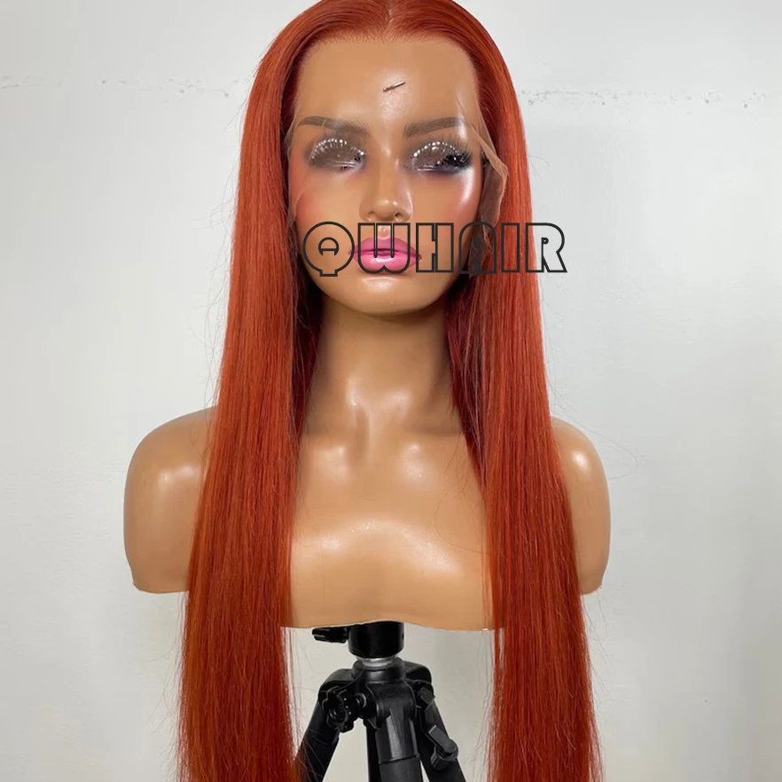 QW Synthetic Hair Copper Ginger Straight Soft 13X4 Lace Front Wig For Women Hair Heat Resistant Fiber Cosplay  Daily