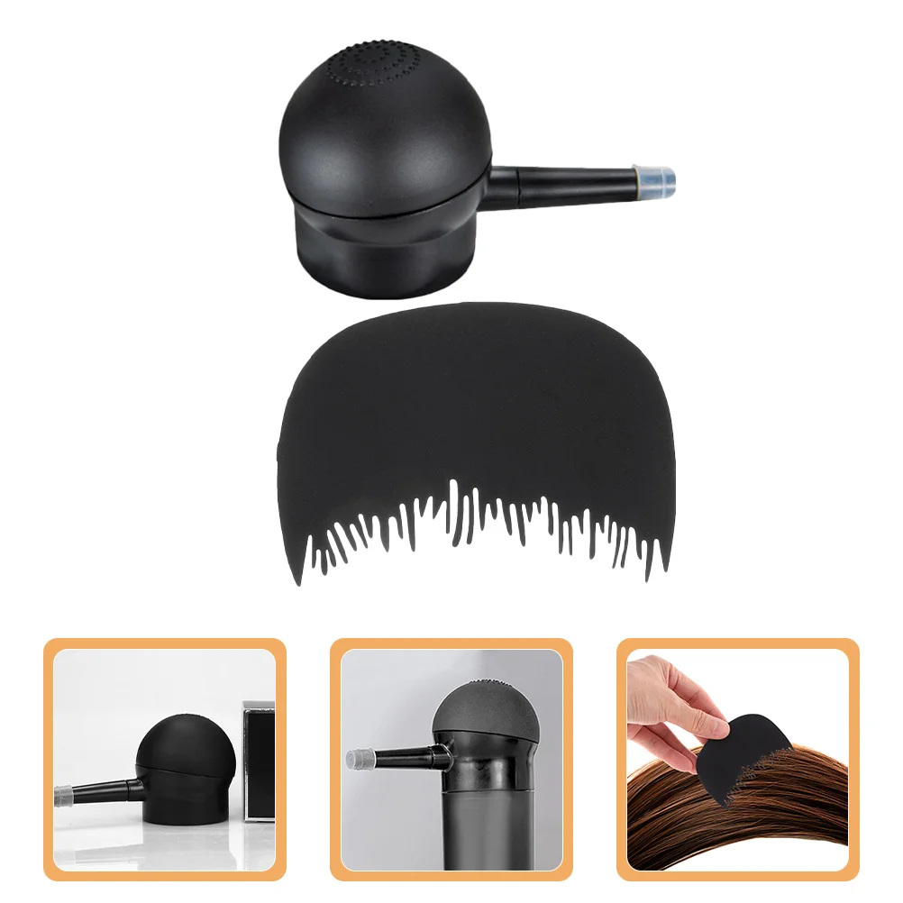 

2pcs Fiber Comb Set Black Spray Applicator Enhancement Barber Dispenser Bottle Powder Mild Haired Fiber Thin Hair