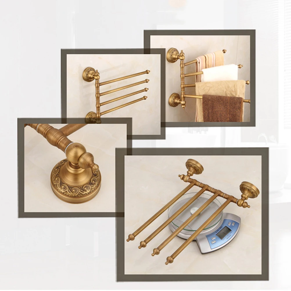 

4 Tiers Retro Copper Rack Rotatable Brass Bathroom Shelf Towel Holder Towel Bar Household Storage Organizer Durable