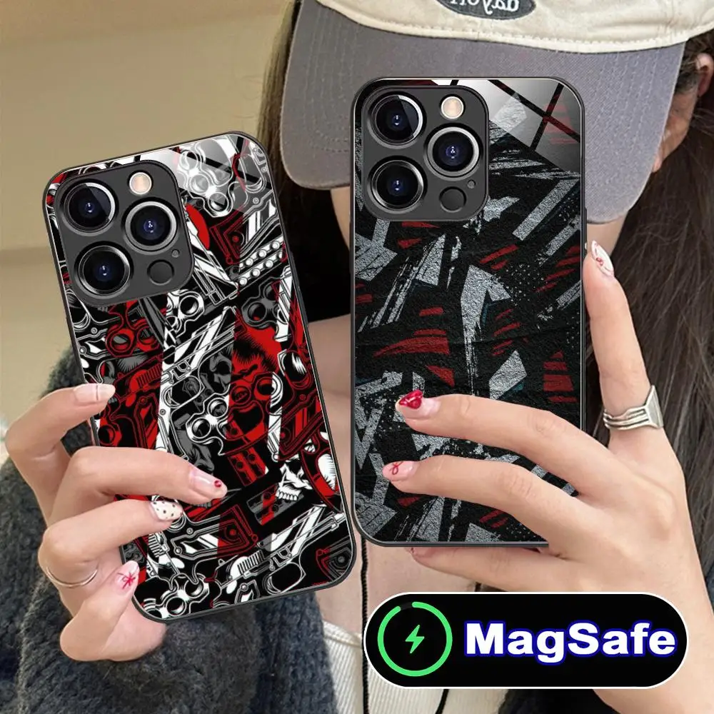 

Чехол для телефона с абстрактным узором для iPhone 17 16 15 14 13 12 11 Air Pro Max Plus Mini, стеклянный, цветной, с MagSafe, для смартфона