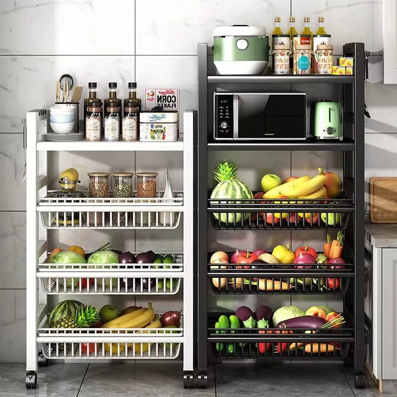 Mobile Kitchen Basket Storage Rack, Home Floor Standing Multi-layer Fruit and Vegetable Storage Multifunctional Pot Rack