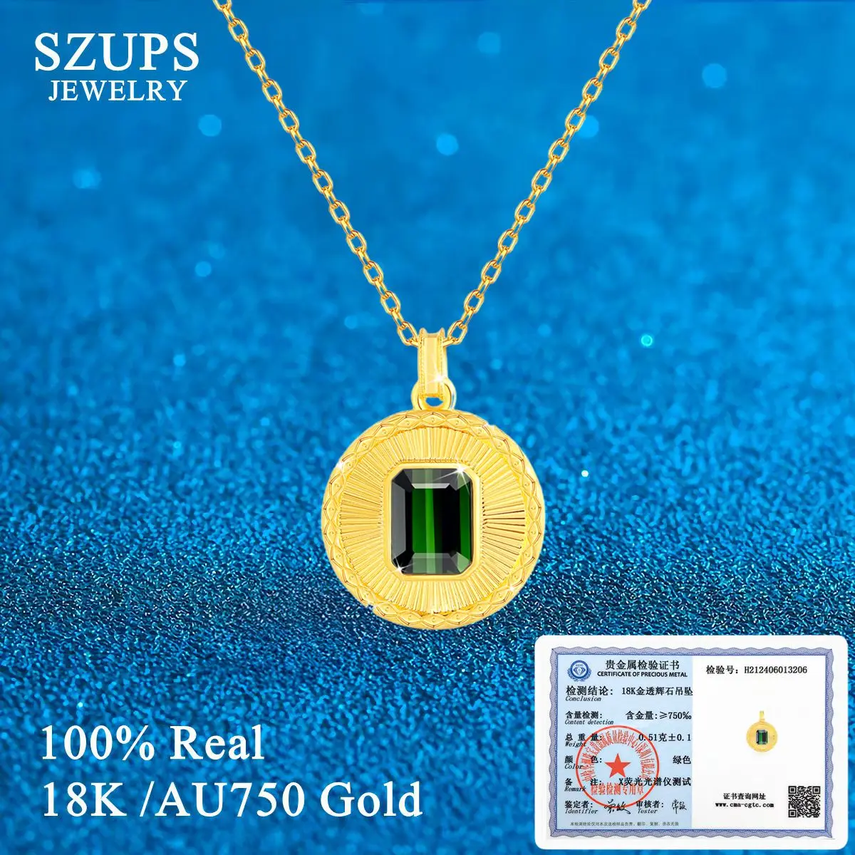 

Vintage 18K Gold Natural Emerald Gemstone Coin Round Pendant Necklace With Certificate Woman Mother Birthday Gift Fine Jewelry