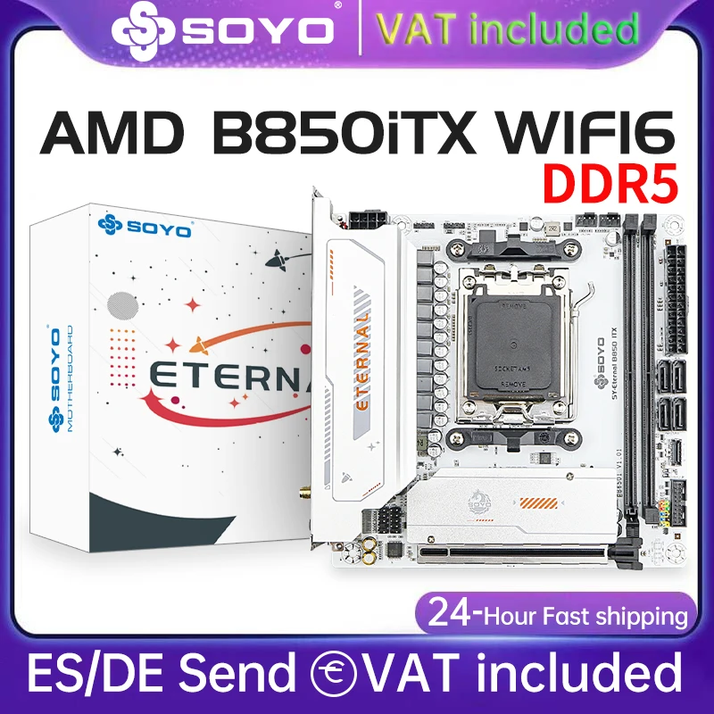 Placa base SOYO B850ITX AMD AMD Ryzen AM5 DDR5 compatible con CPU 7000 8000 9000 procesadores Pcie5.0x16 Pcie4.0x4 M.2 ARGB WIFI6