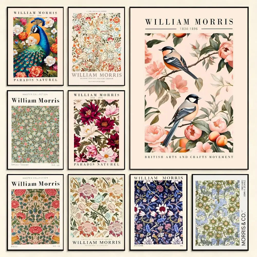 Vintage Floral W-William Morris Poster Digital Solvent Print Waterproof PP Fade-Resistant Wall Art Room Decor Gift