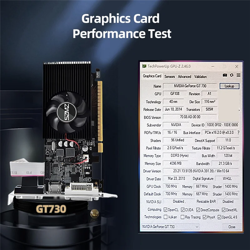 

ZIZI GT730 4GB DDR3 128Bit Graphics Card with Cooling Fan Low Profile Graphics Card for Office/Home Entertainment PC Games