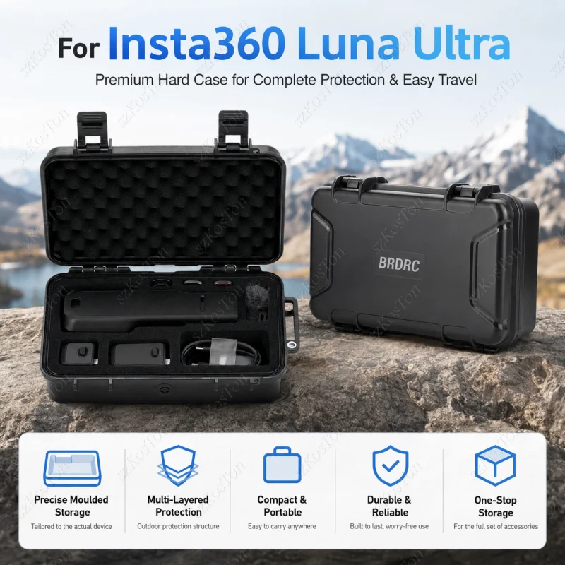 Wasserdichter Hartschalenkoffer für Insta360 Luna Ultra Kamera-Zubehör Reisebox Tragbarer Koffer Schwarzer Koffer