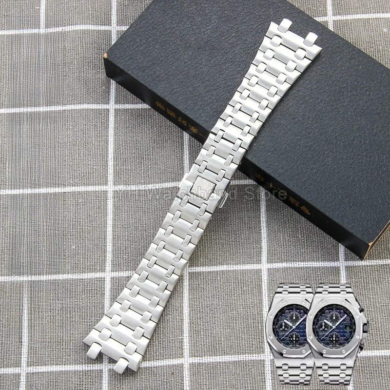 Anti-Rust Double Press Buckle Watch Strap for Ap Royal Oak 28mm Original Stainless Steel 15703 15710 Concave-Convex Watchband