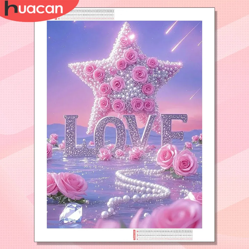 HUACAN Diamantmalerei 5D Rose Blume Liebe Einzigartiges Geschenk Strass Stern Diamant Mosaik Komplettset Bild Heimdekoration