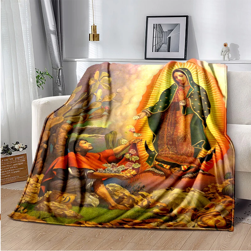 Our Lady of Guadalupe Blanket Lightweight Warm Mary Throw Blanket Soft Sofa Cover Religion Blankets for Bedroom Couch