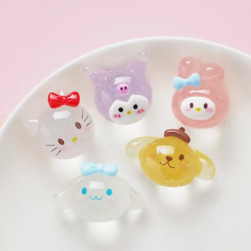 10PCS Cute Cartoon Chubby Cartoon Big Head Sanrio Half Stereo Ball Transparent Luminous Resin Patch DIY Hairpin Accessories