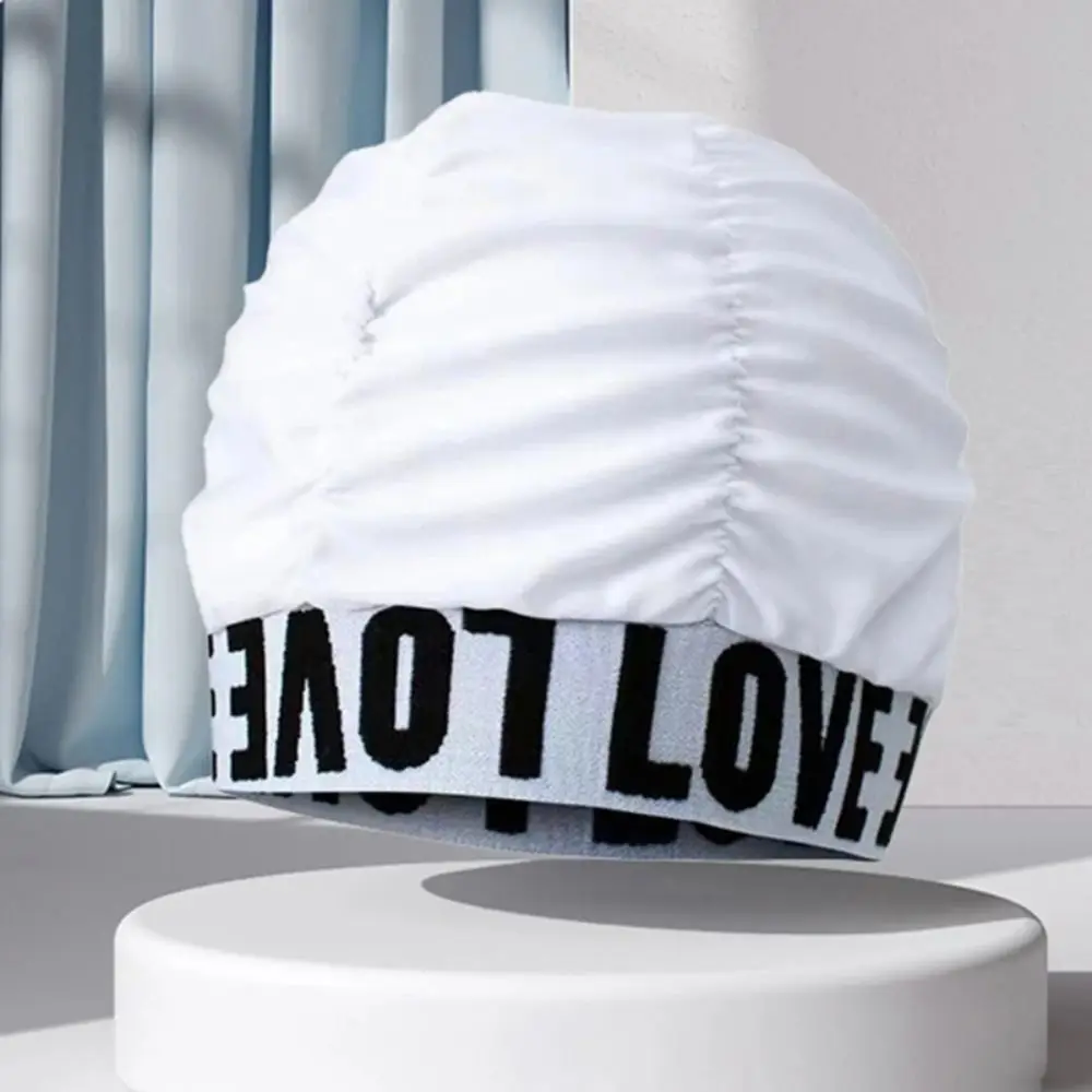 Women Pleated Swimming Caps Letters Love Printed Bathing Hat Adults Swim Pool Hot Spring Spa Comfortable Protect Long Hair Ears