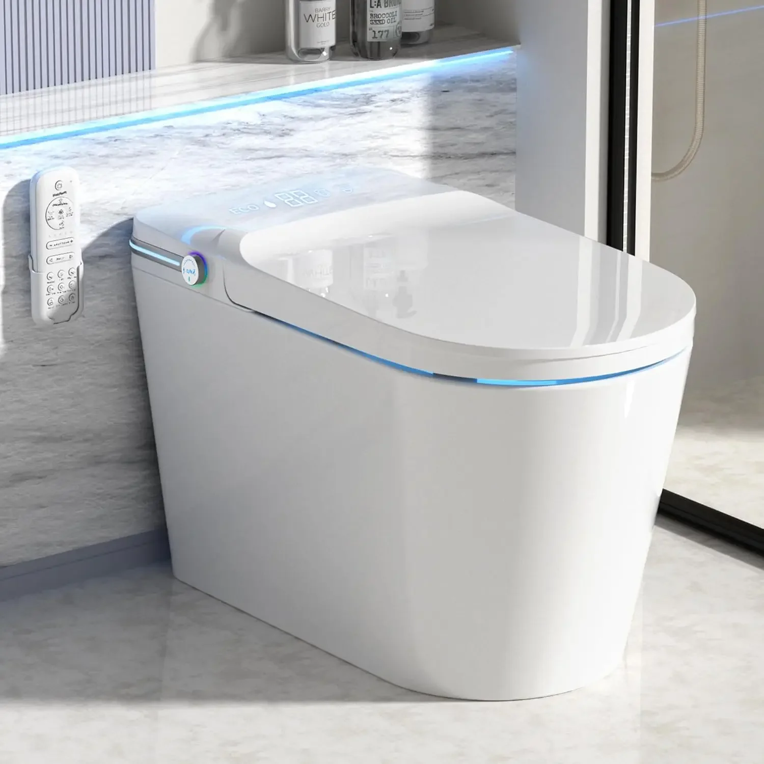 

Luxury Smart Toilet Built In, Bidet with Heated Seat,Warm Water Sprayer & Dryer, Japanese Toilet with Foot Sensor, Customized