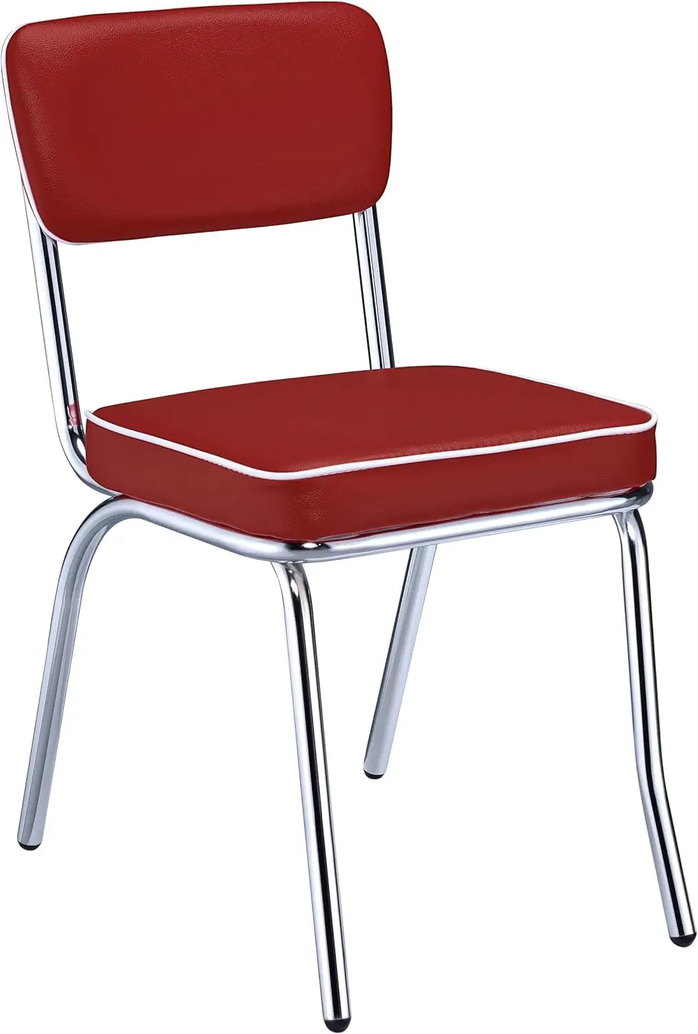 Retro Set Van 2 Open Rug Eetkamerstoelen Faux Leder Gestoffeerde Rug En Gewatteerd Zitkussen Stevig Stalen Frame Rood